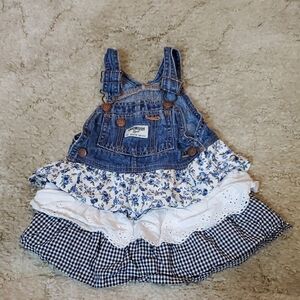 OshKosh B'gosh Blue Floral and Checkered Overalls